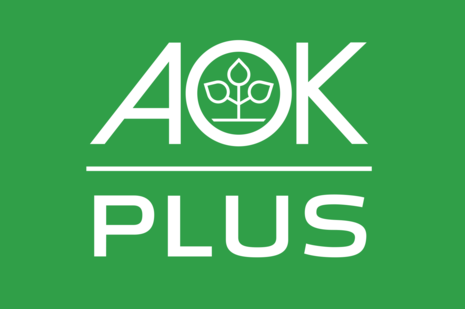 Logo der AOK PLus. Auf einem grünen Quadrat steht der Schriftzug AOK PLUS