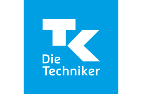 Logo der Techniker Krankenkasse. Auf einem hellblauen Hintergrund stehen die beiden Buchstaben T und K