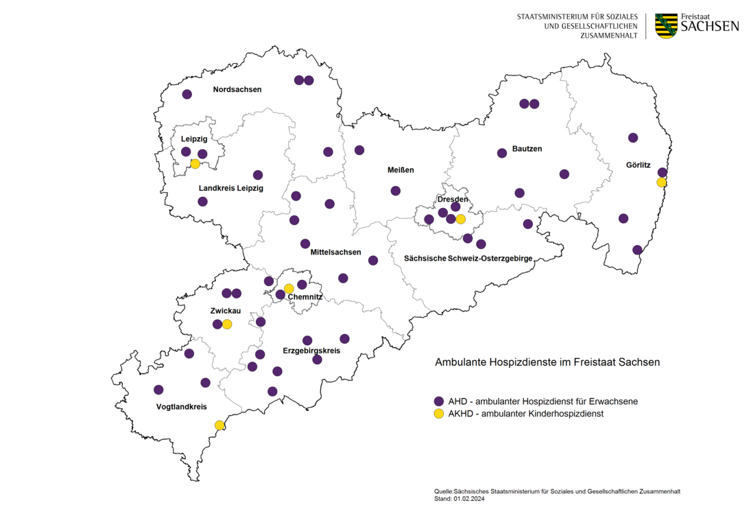 Standorte der ambulanten Hospizdienste in Sachsen