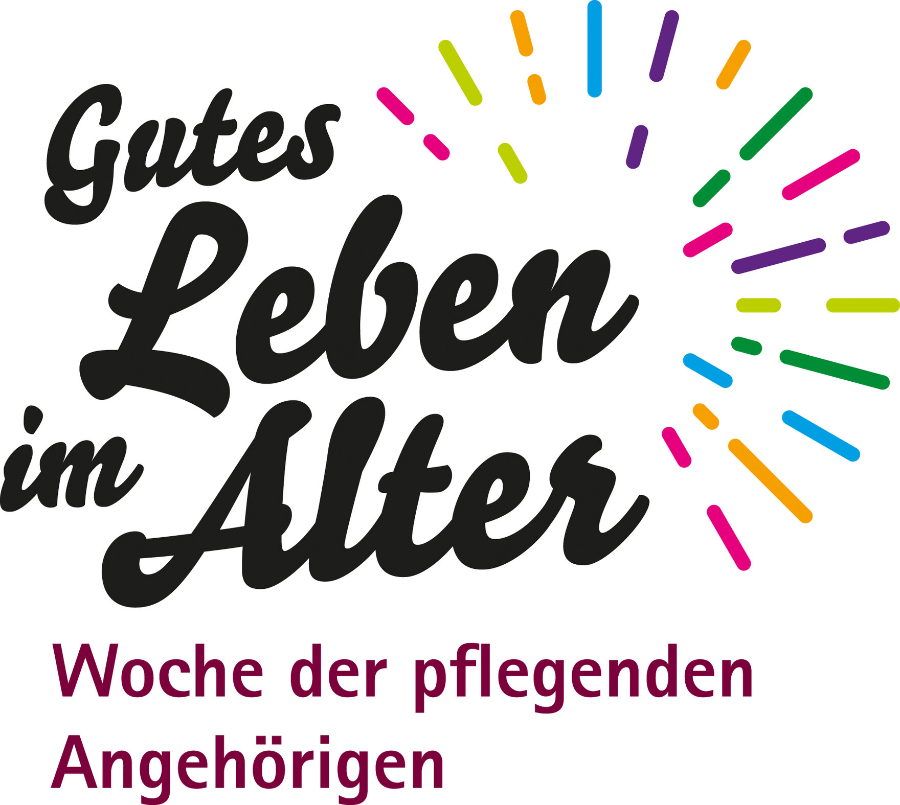 Buntes Logo mit der Aufschrift "Gutes Leben im Alter - Woche der pflegenden Angehörigen"
