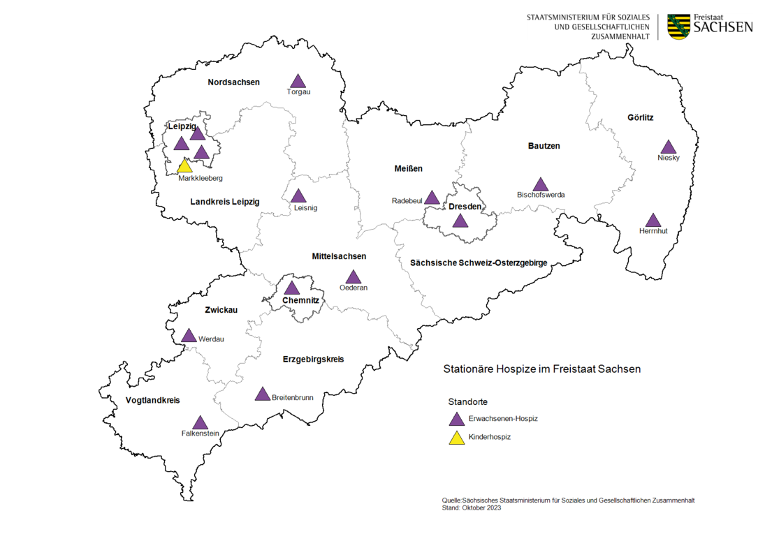 Standorte der stationären Hospize im Freistaat Sachsen
