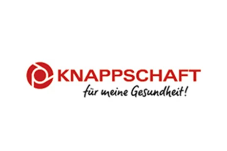 Logo Knappschaft mit rotem Symbol und Claim "für meine Gesundheit".